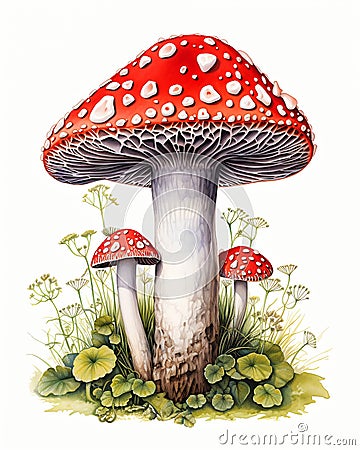 The Mushroom Princess and Her Toadstools Cartoon Illustration