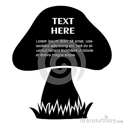 Mushroom sign icon. Mushroom in the grass - place for your text. Vector illustration Cartoon Illustration