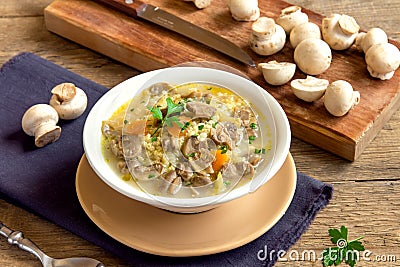 Mushroom soup with millet Stock Photo