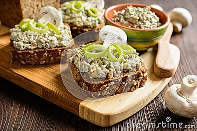 Mushroom spread with Roquefort cheese and leek Stock Photo