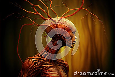 Mushroom Zombie, Human Parasite Fungus, Cordyceps on Zombie, Abstract Generative AI Illustration Stock Photo