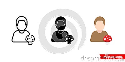 Mushroomer amanita icon of 3 types color, black and white, outline. Isolated vector sign symbol Stock Photo