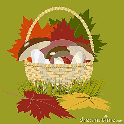 Mushrooms in basket Vector Illustration