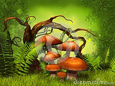 Mushrooms fantasy forest Stock Photo