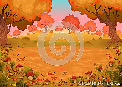 Mushrooms and ferns in the wood Vector Illustration