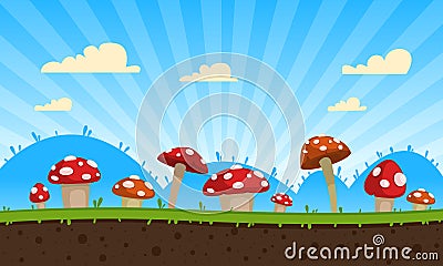 Mushrooms Game Background Vector Illustration