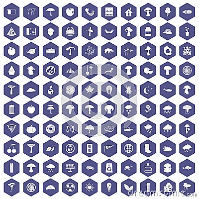 100 mushrooms icons hexagon purple Vector Illustration