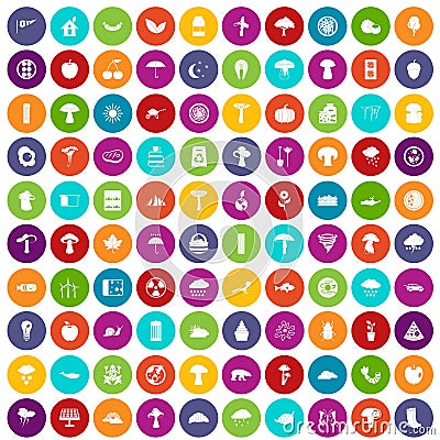 100 mushrooms icons set color Vector Illustration