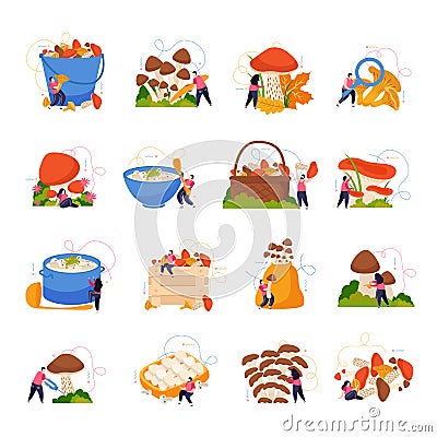 Mushrooms Icons Set Vector Illustration