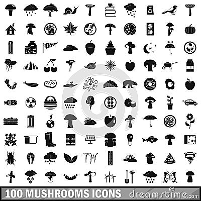 100 mushrooms icons set, simple style Vector Illustration