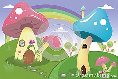 Mushrooms in the meadow Vector Illustration