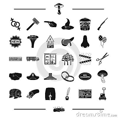 Mushrooms, medicine, organs and other web icon in black style. computer, equipment, person icons in set collection. Vector Illustration