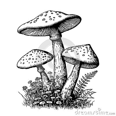 Mushrooms sketch stock vector illustration Vector Illustration