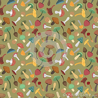 Mushrooms vector illustration seamless pattern Vector Illustration