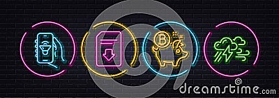 Music app, Bitcoin coin and Download file minimal line icons. For web application, printing Vector Vector Illustration