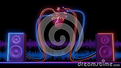 Music art concept create from heart speaker system on brack drop , work space or backgroung art. 3D rendering Stock Photo