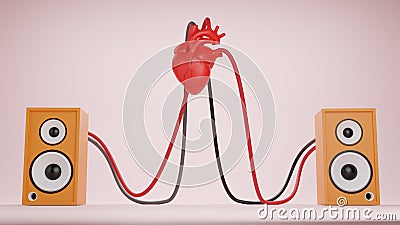 Music art concept create from heart speaker system on brack drop , work space or backgroung art. 3D rendering Stock Photo