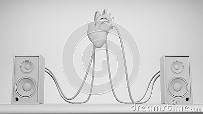 Music art concept create from heart speaker system on brack drop , work space or backgroung art. 3D rendering Stock Photo