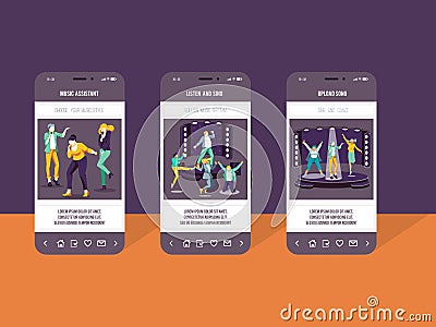 Music assistant smartphone screen templates set Vector Illustration