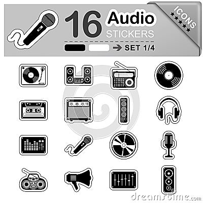 16 Music and Audio Icons - Stickers - Symbols Editorial Stock Photo