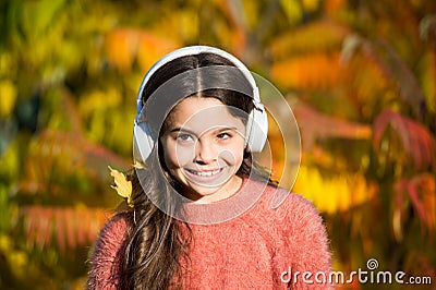 Music for autumn mood. Listening song. Enjoy music fall day. Autumn walks with nice songs. Educational and downloadable Stock Photo