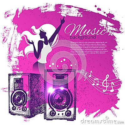 Music background with hand drawn illustration and Vector Illustration