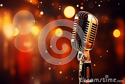 Music background with spot lighting, featuring a retro microphone on stage Stock Photo