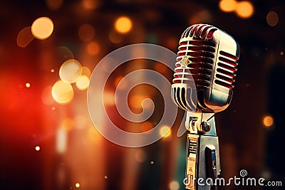 Music background with spot lighting, featuring a retro microphone on stage Stock Photo