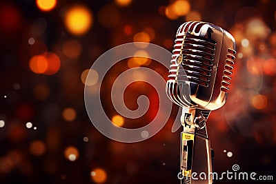 Music background with spot lighting, featuring a retro microphone on stage Stock Photo