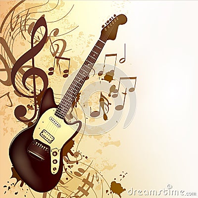 Music background in vintage style with bass guitar and notes Stock Photo