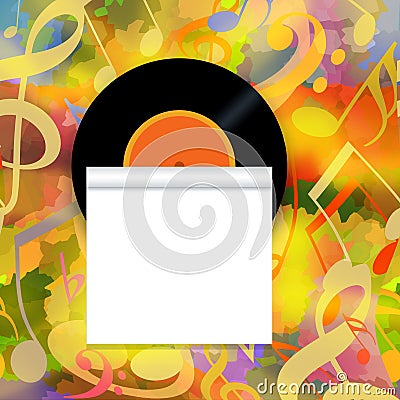 Music background with vinyl record and scroll Stock Photo