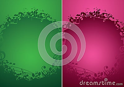 Music backgrounds with musical notes and radial gradient - vector frames Vector Illustration