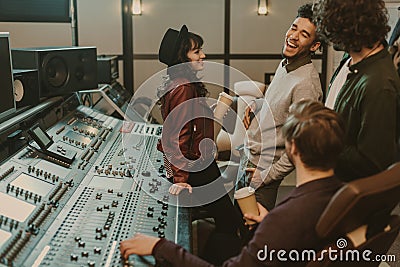 music band having fun at sound Stock Photo