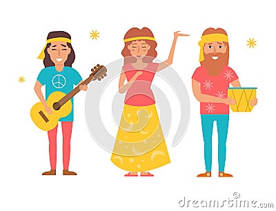 Music band hippie. Vector. Cartoo Vector Illustration