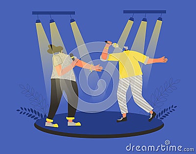 Music band performs on a stage. Vector design Vector Illustration