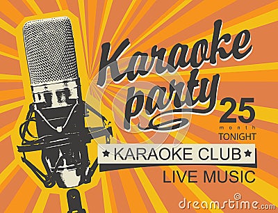 Music banner for karaoke party with microphone Vector Illustration