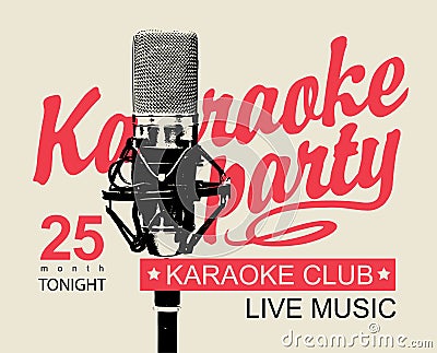 Music banner for karaoke party with microphone Vector Illustration
