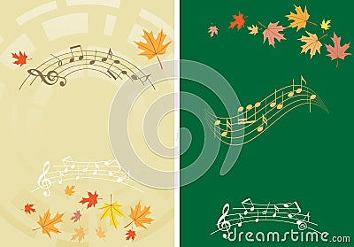 Music banners with autumn leaves - vector musical backgrounds for events Vector Illustration