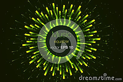 Music beat vector. Green lights background. Abstract equalizer Vector Illustration