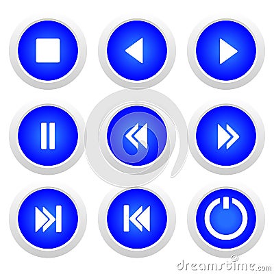 Music blue buttons set Vector Illustration