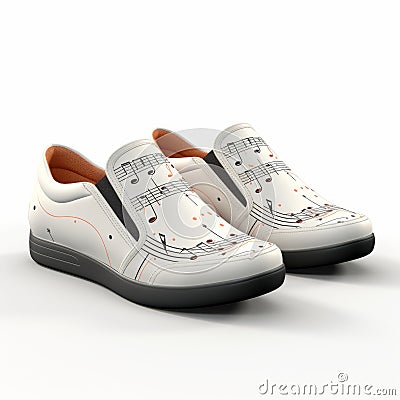 Lifelike White Shoes With Music Notes Illustration Stock Photo