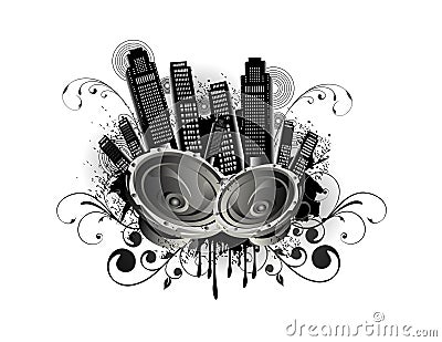 Music city composition Cartoon Illustration