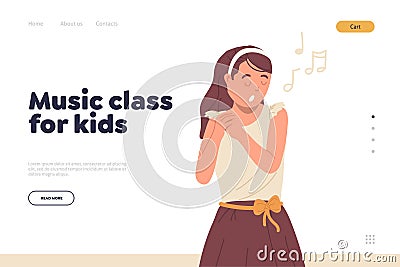 Music class for kids online educational service platform landing page design website template Vector Illustration