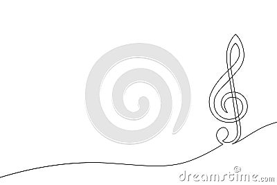 Music clef one line. Art note. Continuous line drawing. Hand draw concert. Outline vocal icon. Concept school musical notes Vector Illustration