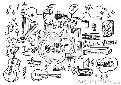 Music collage with icons background Vector Illustration