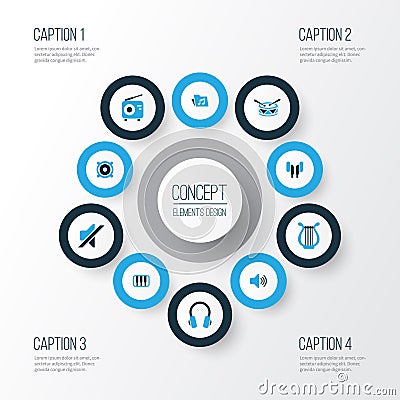 Music Colorful Icons Set. Collection Of Headset, Piano, Mute And Other Elements. Also Includes Symbols Such As Drum Vector Illustration