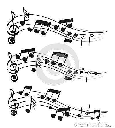 Music compositions. Doodle tune isolated decoration artimages, musical notes sketch, musically singing tuning draws on Vector Illustration