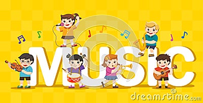 Music concept of children group. Vector Illustration
