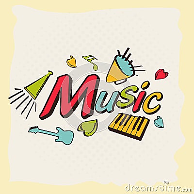 Music concept with musical notes and instrument. Stock Photo
