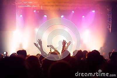 Music concert crowd, people enjoying live rock performance Stock Photo